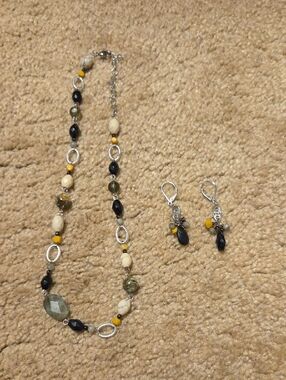 LOFT Handmade Multicolor Beaded Necklace and Earrings Set